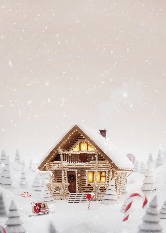 Illustration of log cabin in snowy candy land with Christmas atmosphere-12