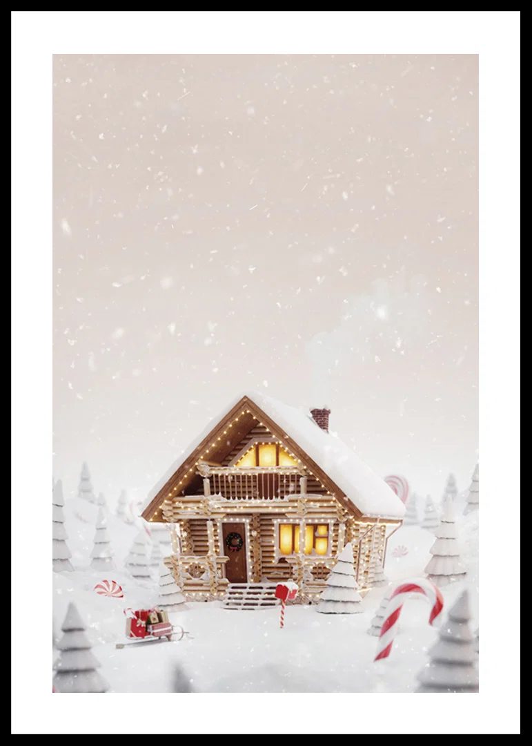 Illustration of log cabin in snowy candy land with Christmas atmosphere-12