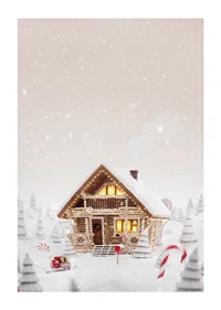 Illustration of log cabin in snowy candy land with Christmas atmosphere-1