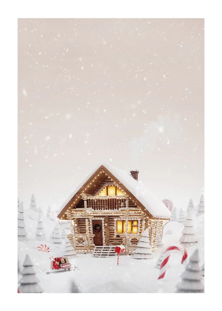 Illustration of log cabin in snowy candy land with Christmas atmosphere-12