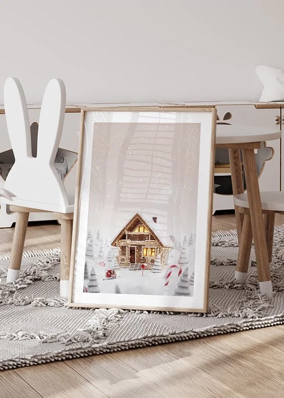 Illustration of log cabin in snowy candy land with Christmas atmosphere-12