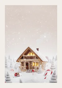 Illustration of log cabin in snowy candy land with Christmas atmosphere-3