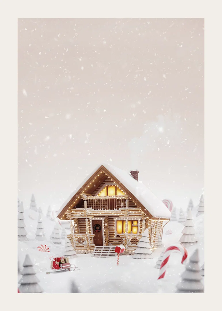 Illustration of log cabin in snowy candy land with Christmas atmosphere-12