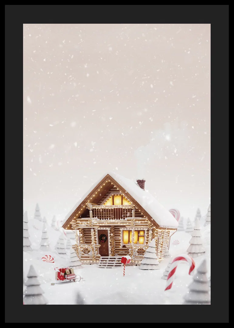 Illustration of log cabin in snowy candy land with Christmas atmosphere-12