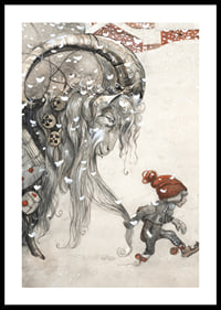 Christmas goat and children in winter landscape, illustration by Bauer-0