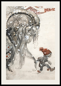Christmas goat and children in winter landscape, illustration by Bauer-2