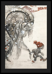 Julbock och barn i vinterlandskap, illustration av Bauer-4