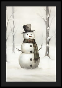 Akvarell av snögubbe med svart hatt och rutigt halsduk-4