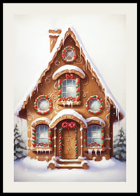 Illustrated gingerbread house decorated with candy and snow-2