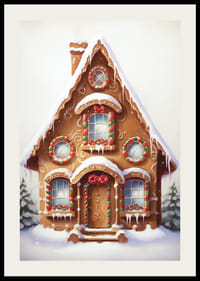 Ilustrovaná perníková chalúpka zdobená cukríkmi a snehom-2