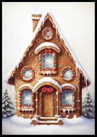 Illustrated gingerbread house decorated with candy and snow-6