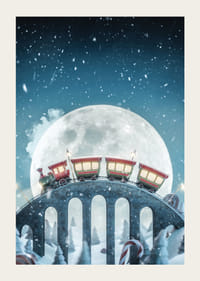 Iliustruotas traukinys su raudonais vagonais virš tilto žiemos peizaže-3