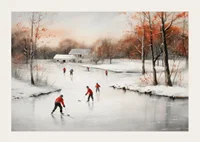 Watercolor of skaters on frozen lake among winter trees-3