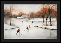 Watercolor of skaters on frozen lake among winter trees-4