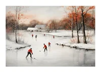 Watercolor of skaters on frozen lake among winter trees-1