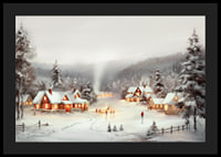 Watercolor painting of snow-covered village with red cottages and ice skaters-4