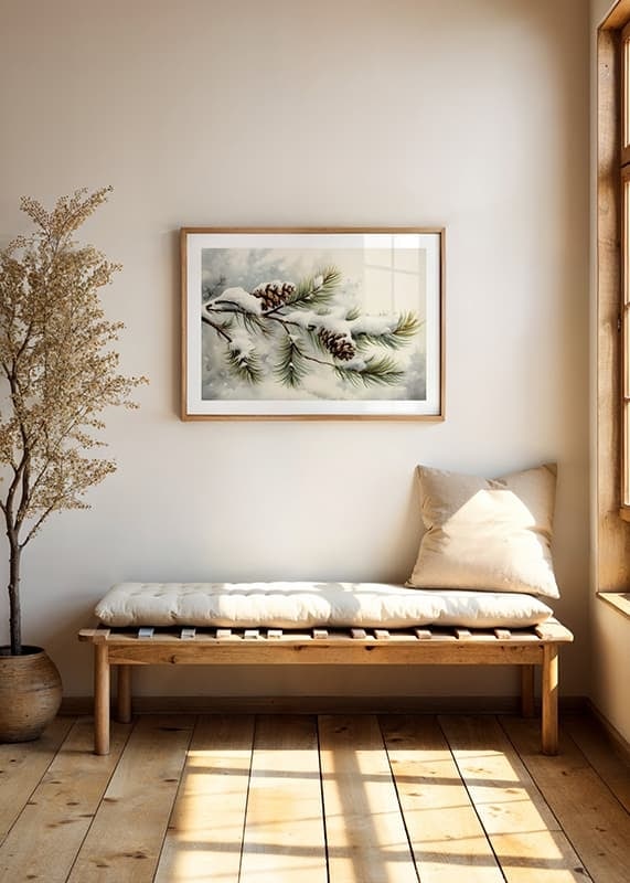 Watercolor of pine cones and coniferous branches with snow-12