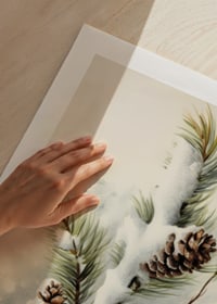 Watercolor of pine cones and coniferous branches with snow-9