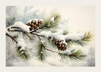 Watercolor of pine cones and coniferous branches with snow-3
