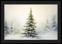 Aquarelschilderij van met sneeuw bedekte spar tegen een lichte, mistige winterachtergrond-4