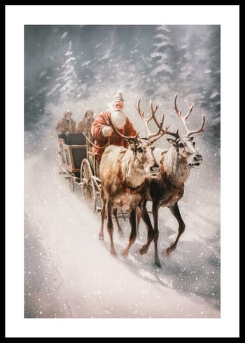Poster Santa Claus Reindeer and Sleigh