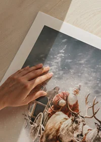 Illustrated Santa with two reindeer in snowy winter landscape-9