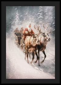 Illustrerad tomte med två renar i snöigt vinterlandskap-4