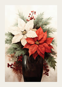 Watercolor of red and white poinsettias in dark vase-3