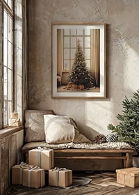 Christmas tree with gold and silver balls in front of large window-8