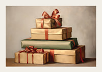 Aquarelle de cadeaux de Noël empilés avec des rubans rouges aux couleurs vintage-3
