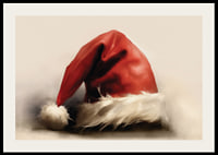 Watercolor of red Santa hat with white border on light background-2
