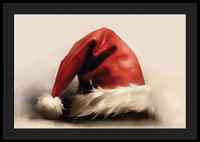 Watercolor of red Santa hat with white border on light background-4