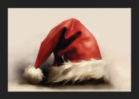 Akvarel af rød nissehue med hvid kant på lys baggrund-5