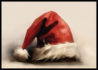 Watercolor of red Santa hat with white border on light background-6
