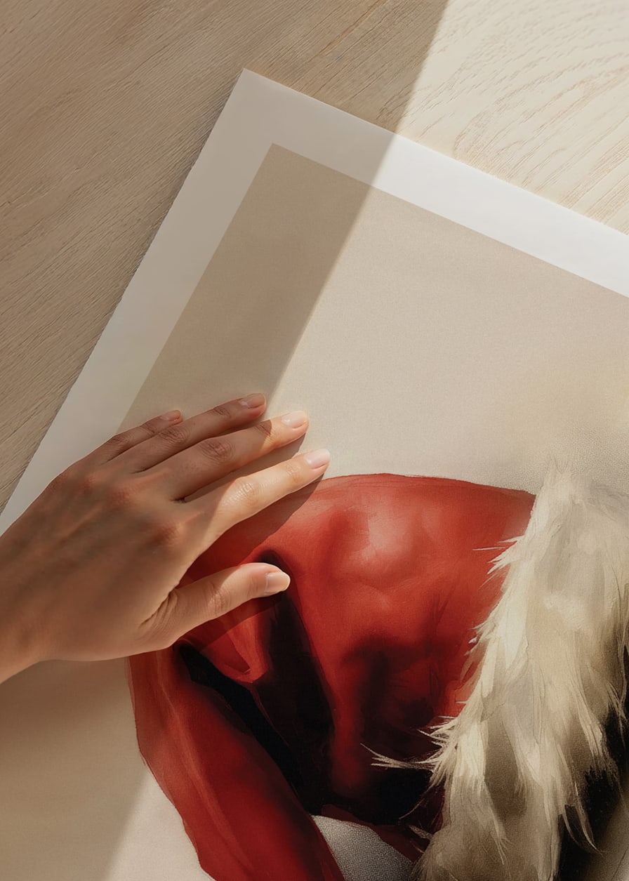Watercolor of red Santa hat with white border on light background-12