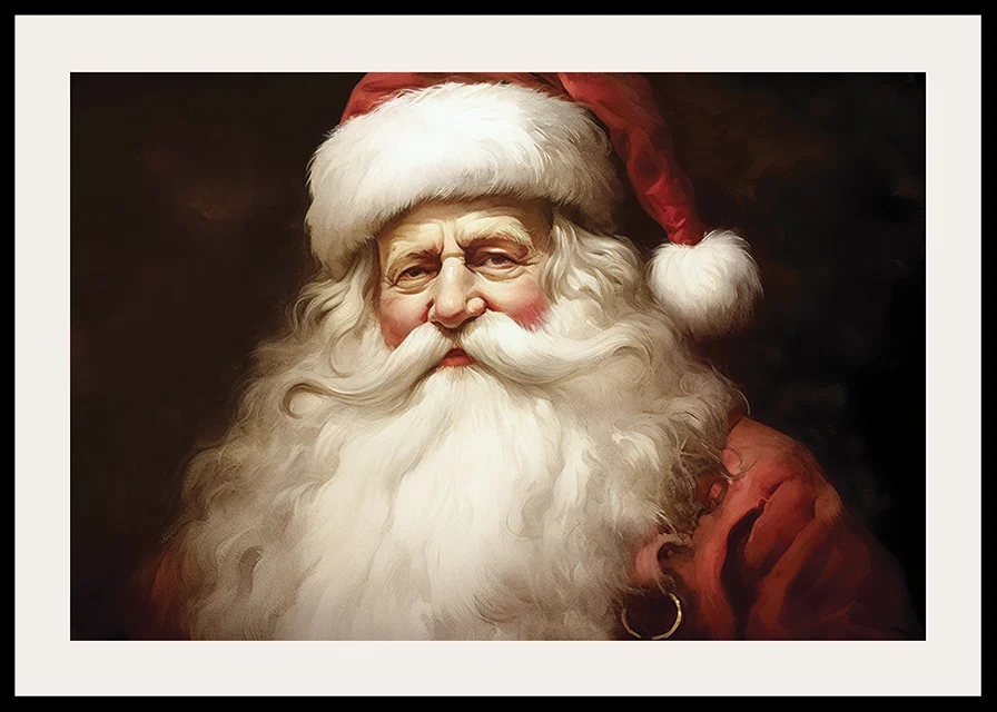 Watercolor portrait of Santa Claus with red hat on dark background-12