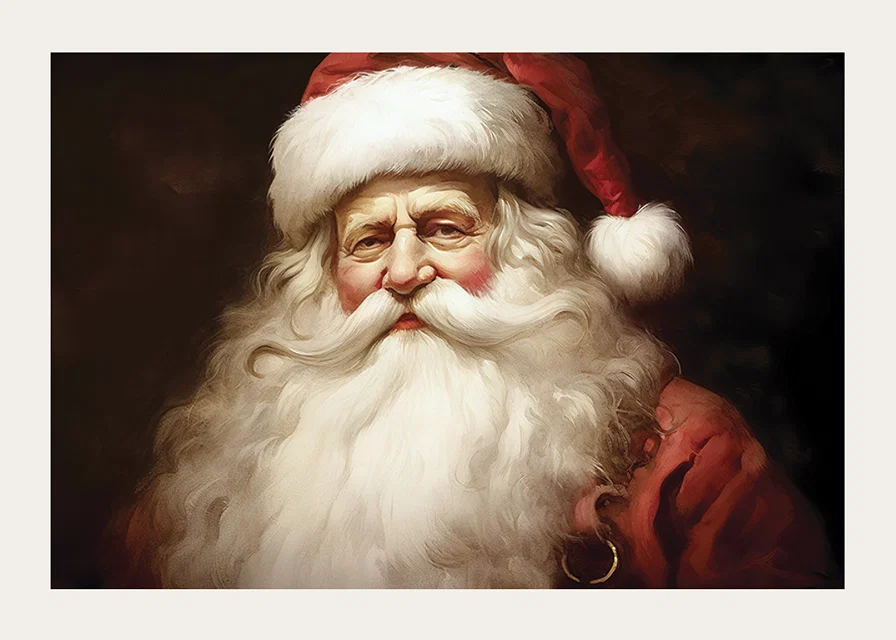 Watercolor portrait of Santa Claus with red hat on dark background-12