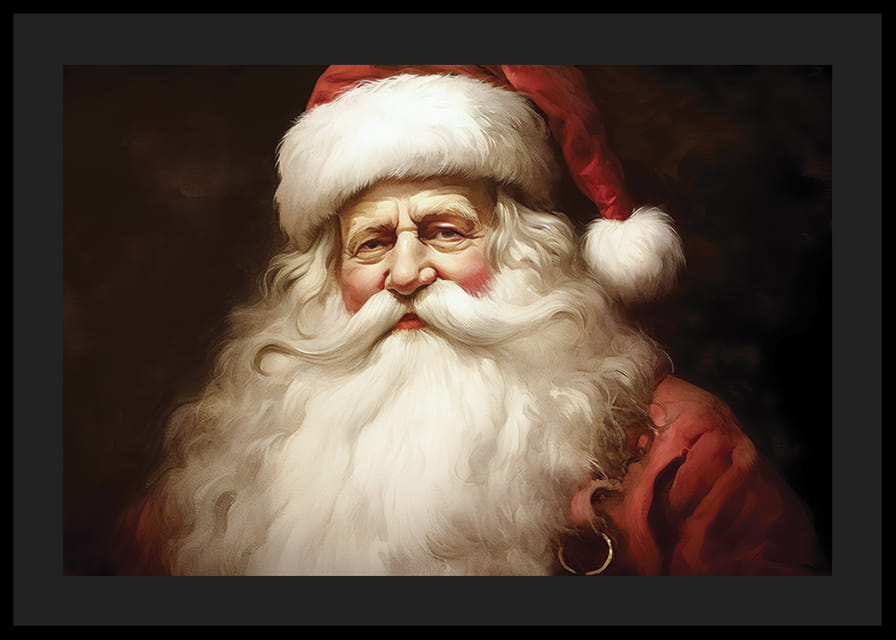 Akvarelová portrét Santa Clausa s červeným klobúkom na tmavom pozadí-12