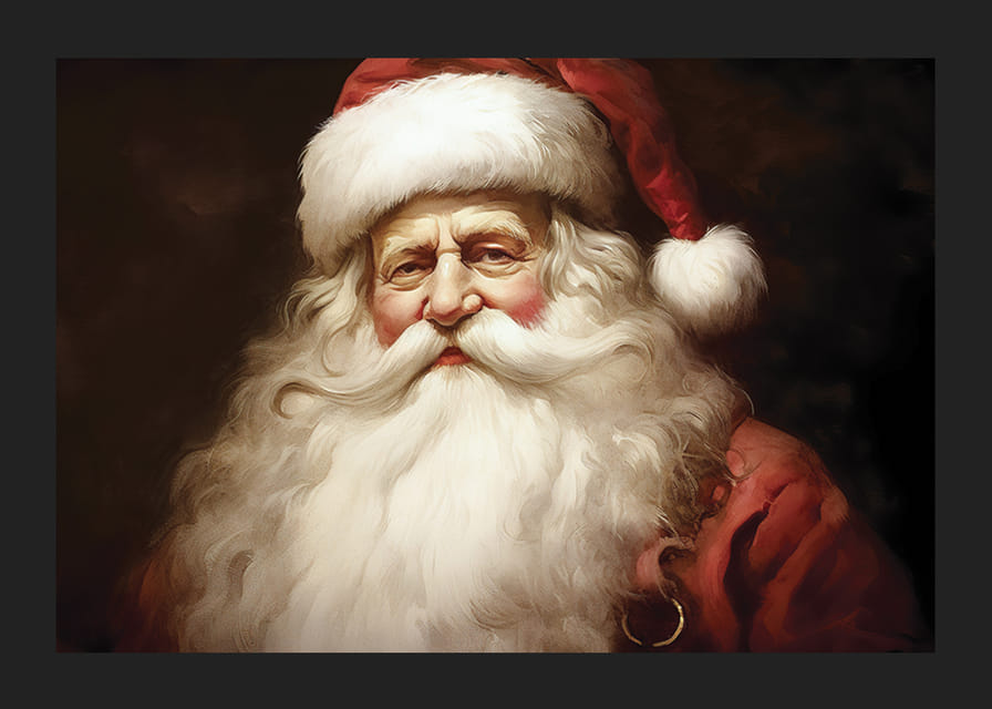 Akvarelová portrét Santa Clausa s červeným klobúkom na tmavom pozadí-12