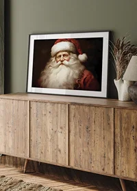 Watercolor portrait of Santa Claus with red hat on dark background-8