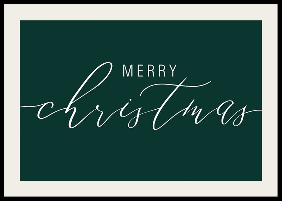 Joulutervehdys valkoisella kirjoitustyylillä tummanvihreällä taustalla-12