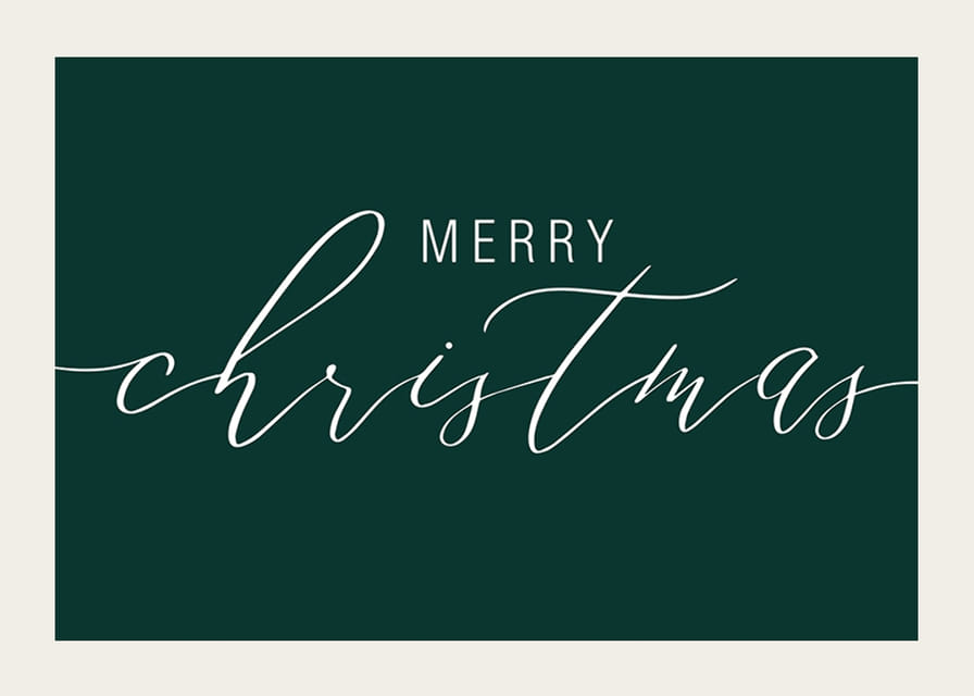 Joulutervehdys valkoisella kirjoitustyylillä tummanvihreällä taustalla-12