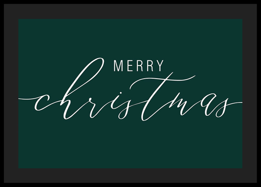 Joulutervehdys valkoisella kirjoitustyylillä tummanvihreällä taustalla-12