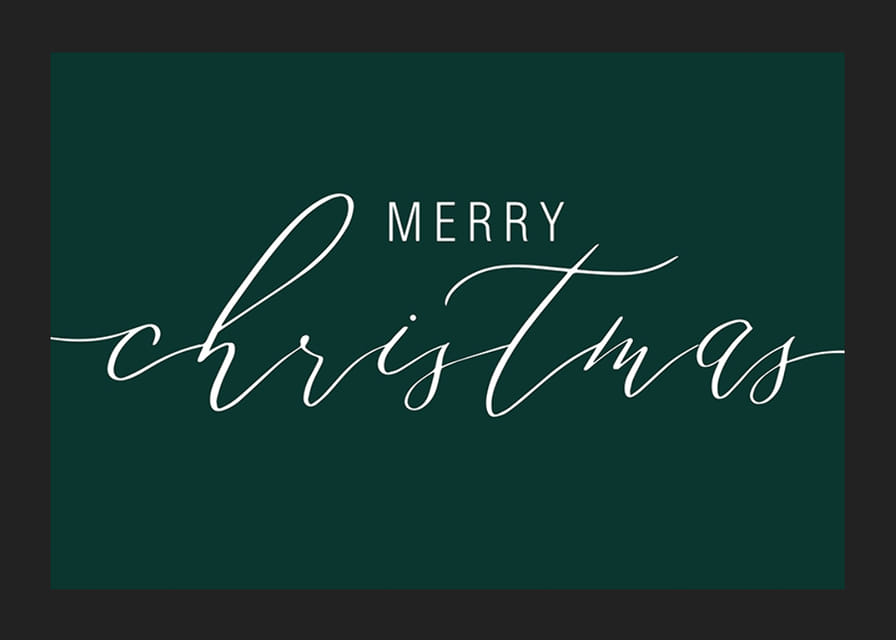 Joulutervehdys valkoisella kirjoitustyylillä tummanvihreällä taustalla-12
