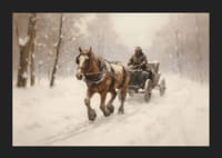 Akvarellmaleri av hest som trekker slede gjennom et snødekt vinterlandskap-5