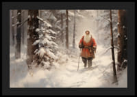 Akvarel Santa Clausa so zamestnancami v zasneženom lesnom prostredí-4