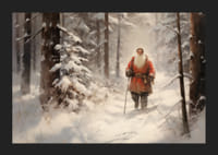 Akvarel Santa Clausa so zamestnancami v zasneženom lesnom prostredí-5