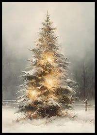 Illustrated fir tree with snow and warm lights in winter landscape-6