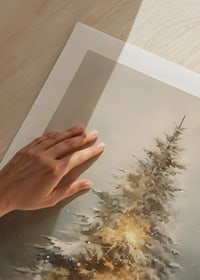 Illustrated fir tree with snow and warm lights in winter landscape-9