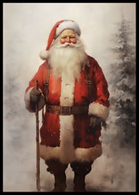 Watercolor of Santa Claus with a walking stick in a snowy winter landscape-6